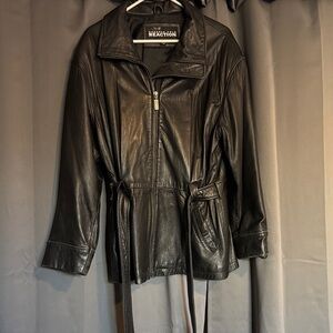 Kenneth Cole Reaction Women's Black Leather Belted Jacket